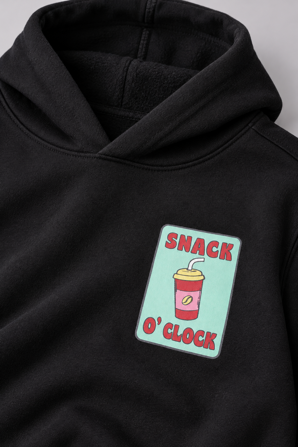 Women's Regular Fit Cotton Brushed Fleece Hooded Sweatshirt with Snack Graphic Print – Black