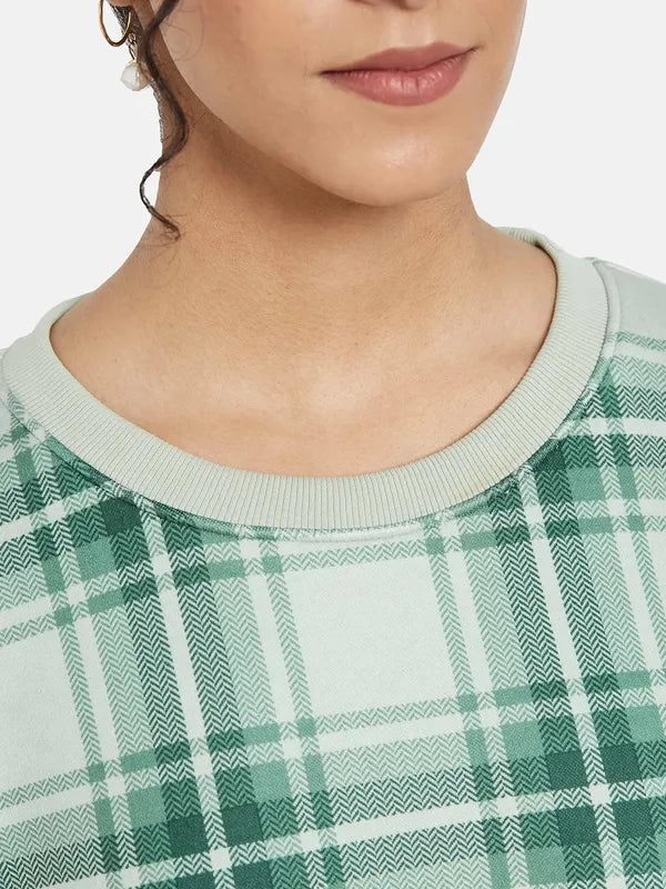 Mettle Women Green Checked Sweatshirt