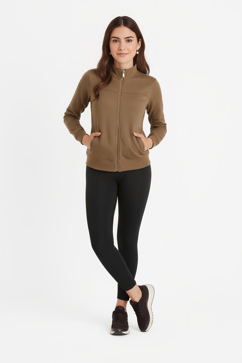 Women Solid Mandarin Collar Sweatshirt