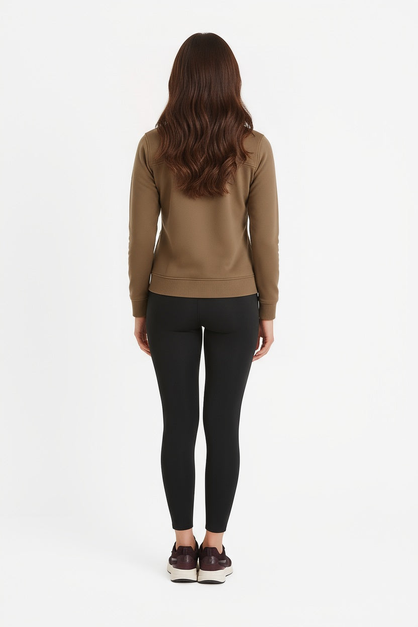 Women Solid Mandarin Collar Sweatshirt