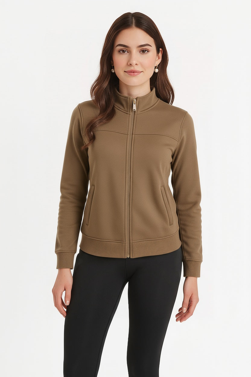 Women Solid Mandarin Collar Sweatshirt