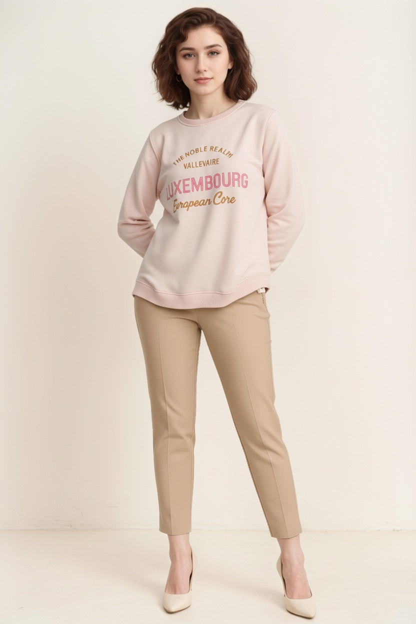 Women Round Neck Graphic Print Sweatshirt