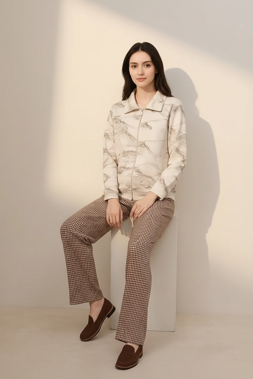 Women Graphic Polo Neck Sweatshirt