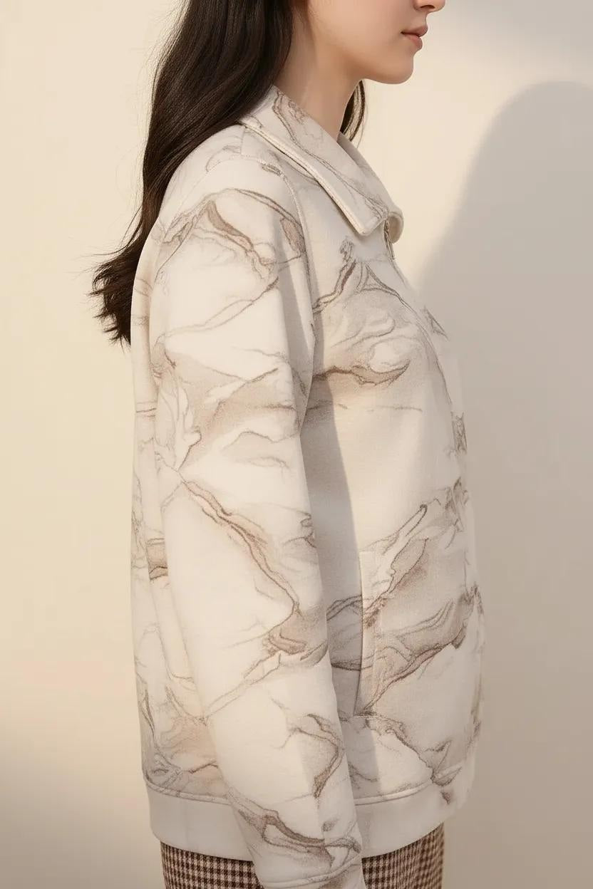 Women Graphic Polo Neck Sweatshirt