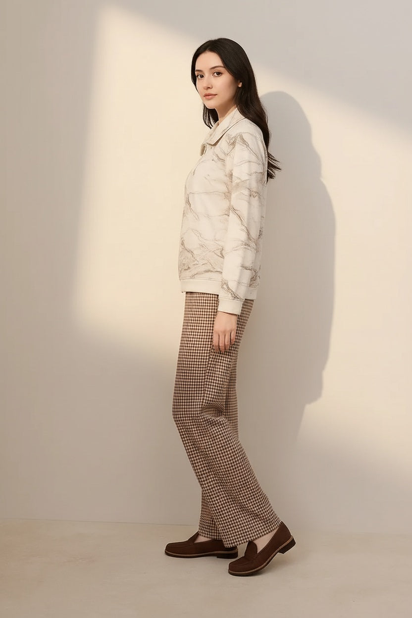 Women Graphic Polo Neck Sweatshirt