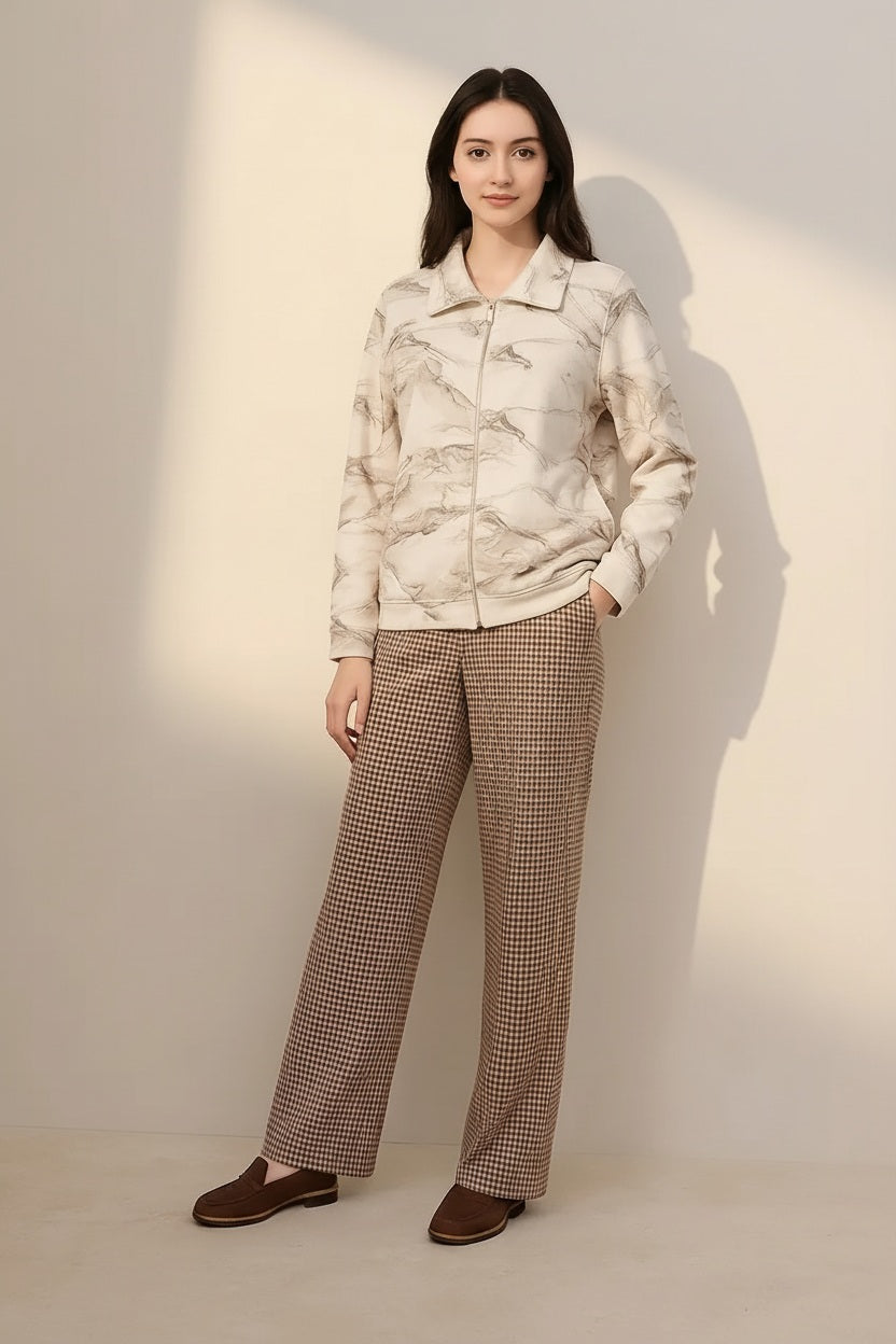 Women Graphic Polo Neck Sweatshirt