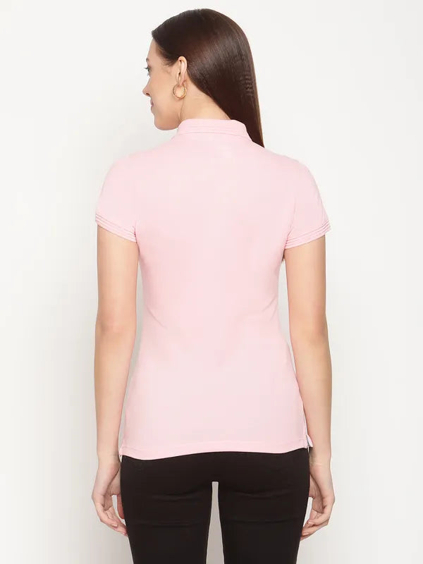 Mettle Women Pink Polo Collar T-Shirt