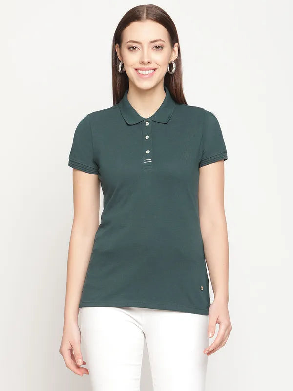 Mettle Women Teal Green Polo Collar T-Shirt