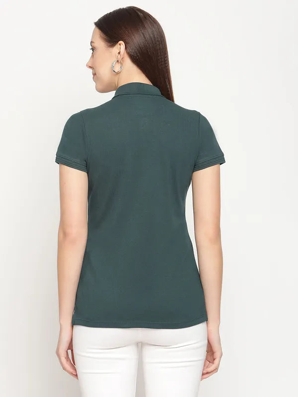 Mettle Women Teal Green Polo Collar T-Shirt
