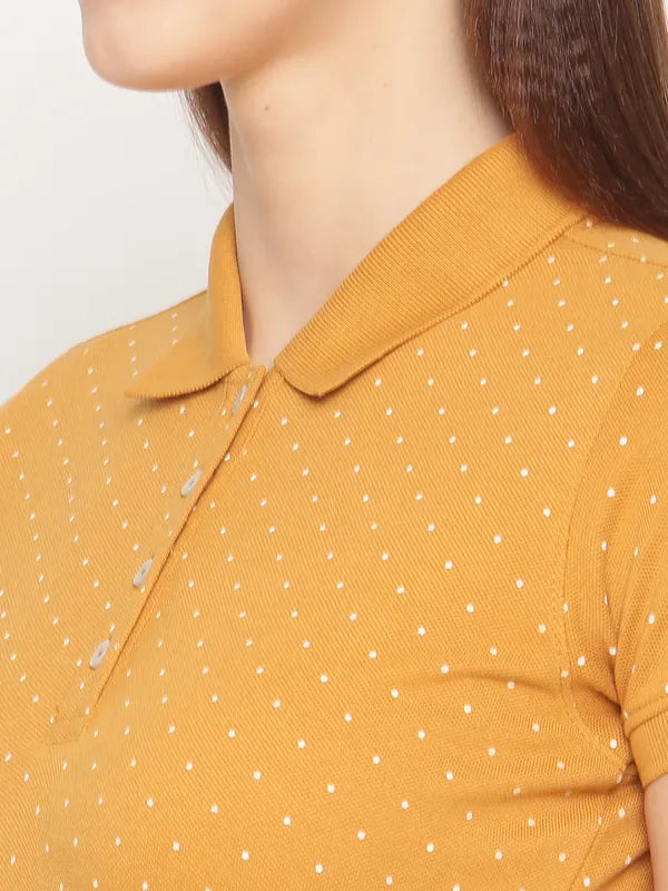 Mettle Women Yellow Printed Polo Collar T-Shirt