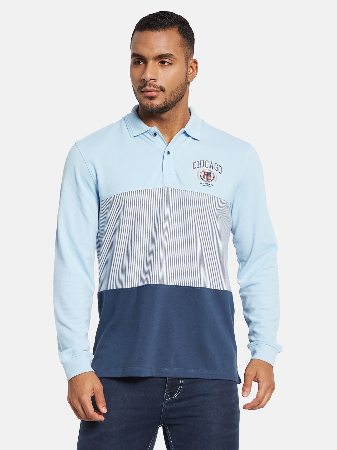METTLE Men Colourblocked Polo Collar T-shirt