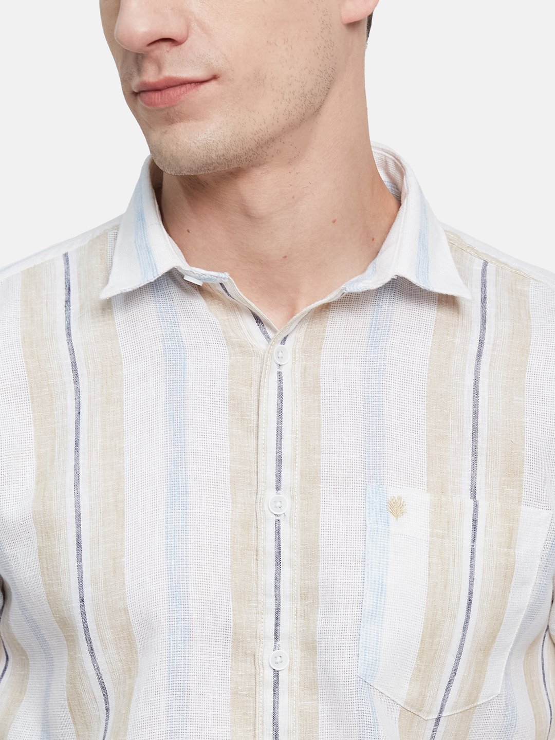 METTLE Men Spread Collar Vertical Striped Cotton Casual Shirt
