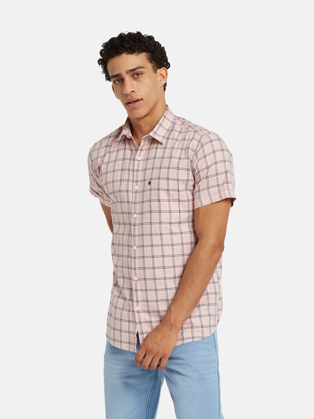 METTLE SS25 Checked Spread Collar Cotton Casual Shirt