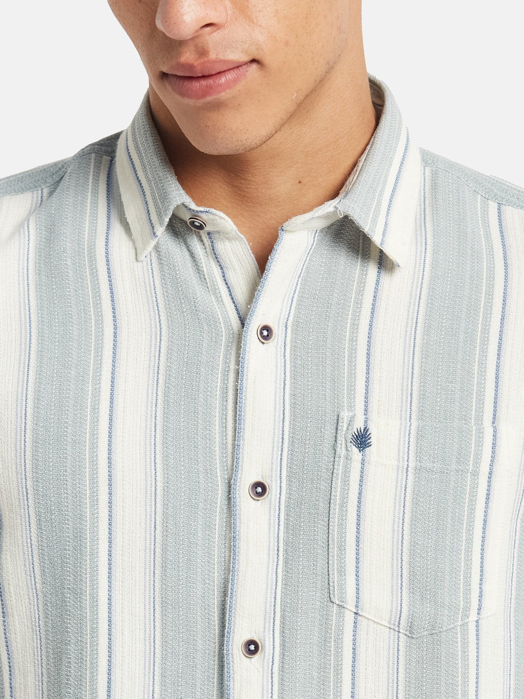 METTLE SS25 Vertical Striped Spread Collar Cotton Casual Shirt