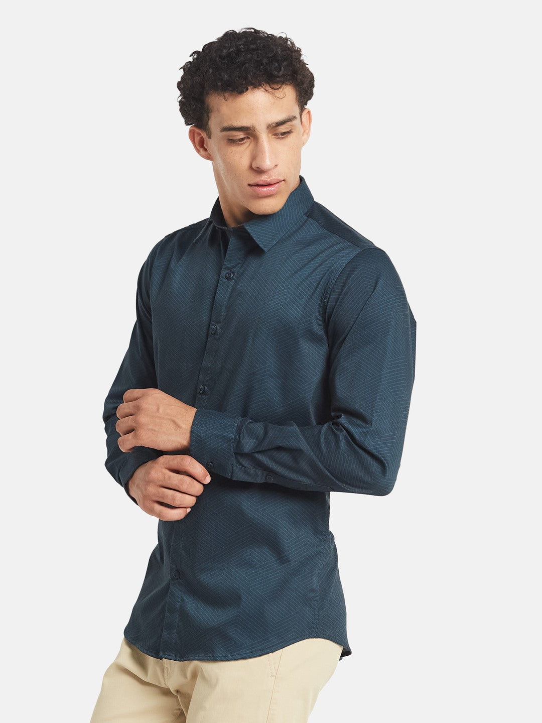 METTLE Men Textured Spread Collar Cotton Casual Shirt