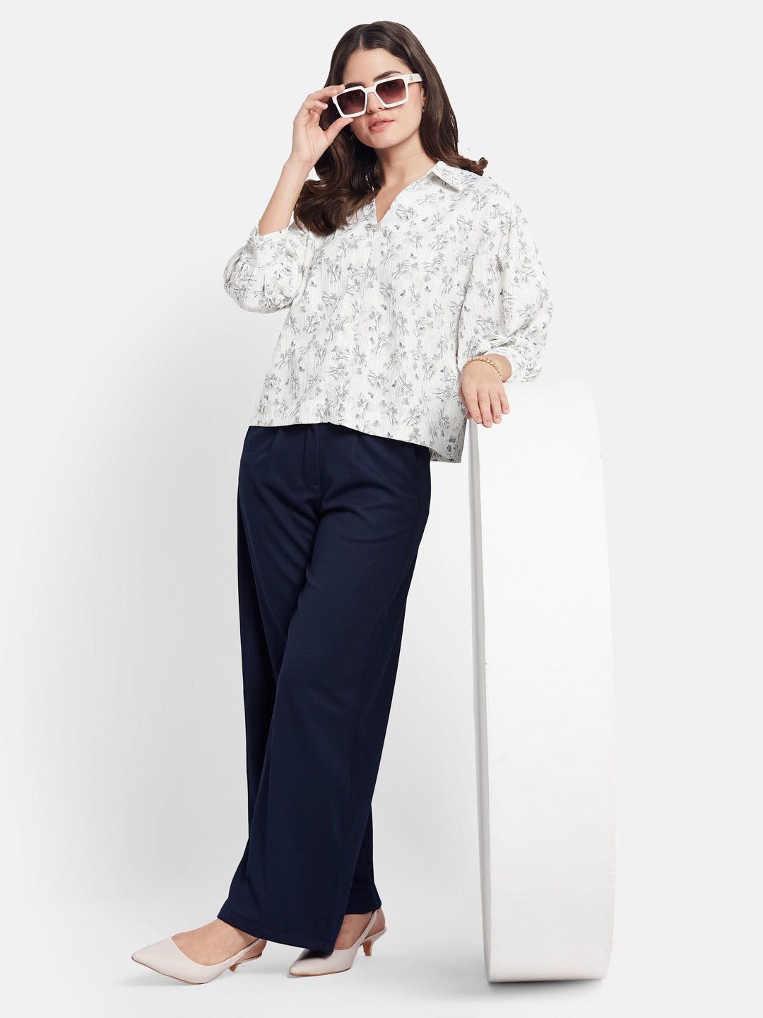 METTLE Women Floral Printed Cotton Shirt Style Top