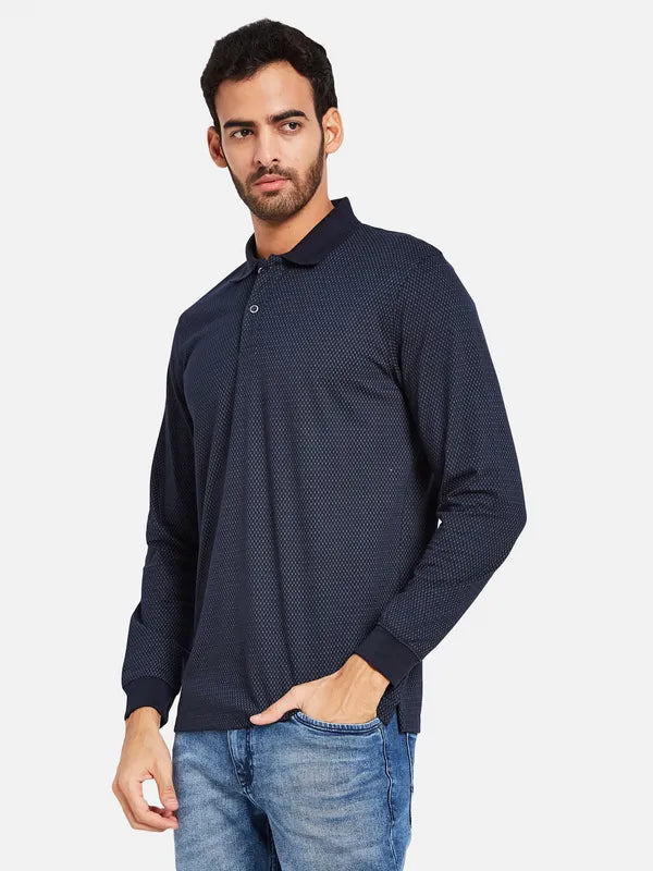 Mettle Men Navy Blue Polo Collar Pockets T-Shirt