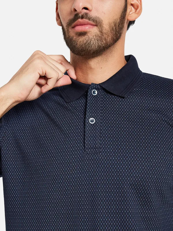 Mettle Men Navy Blue Polo Collar Pockets T-Shirt