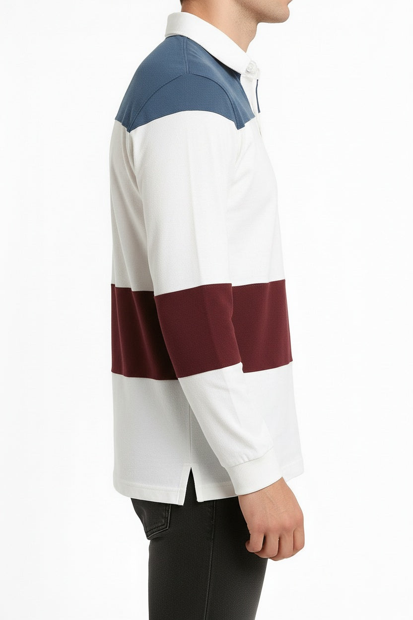 Men Typography Colourblocked Polo Collar Pockets T-shirt