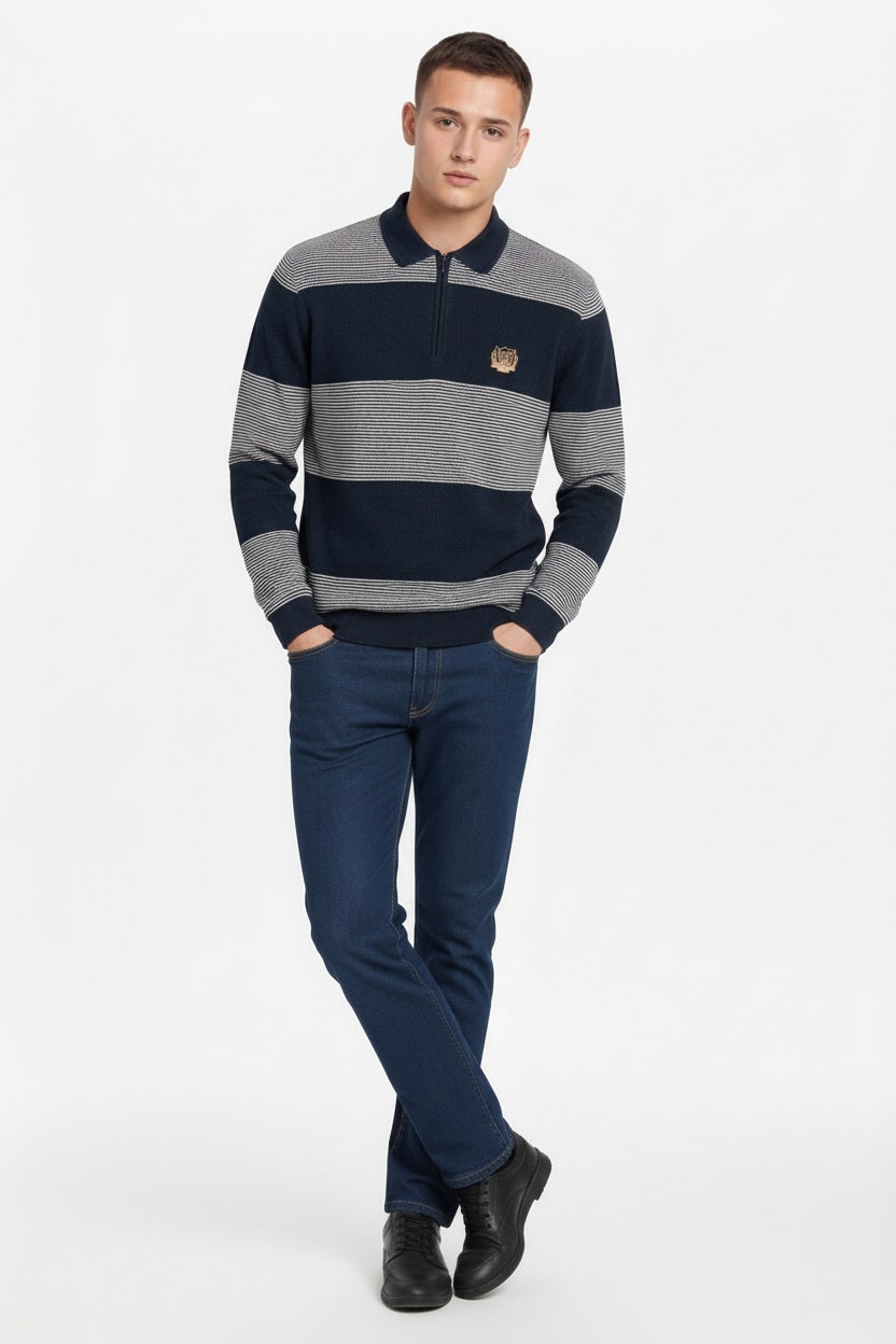 Men Striped Polo Collar T-shirt