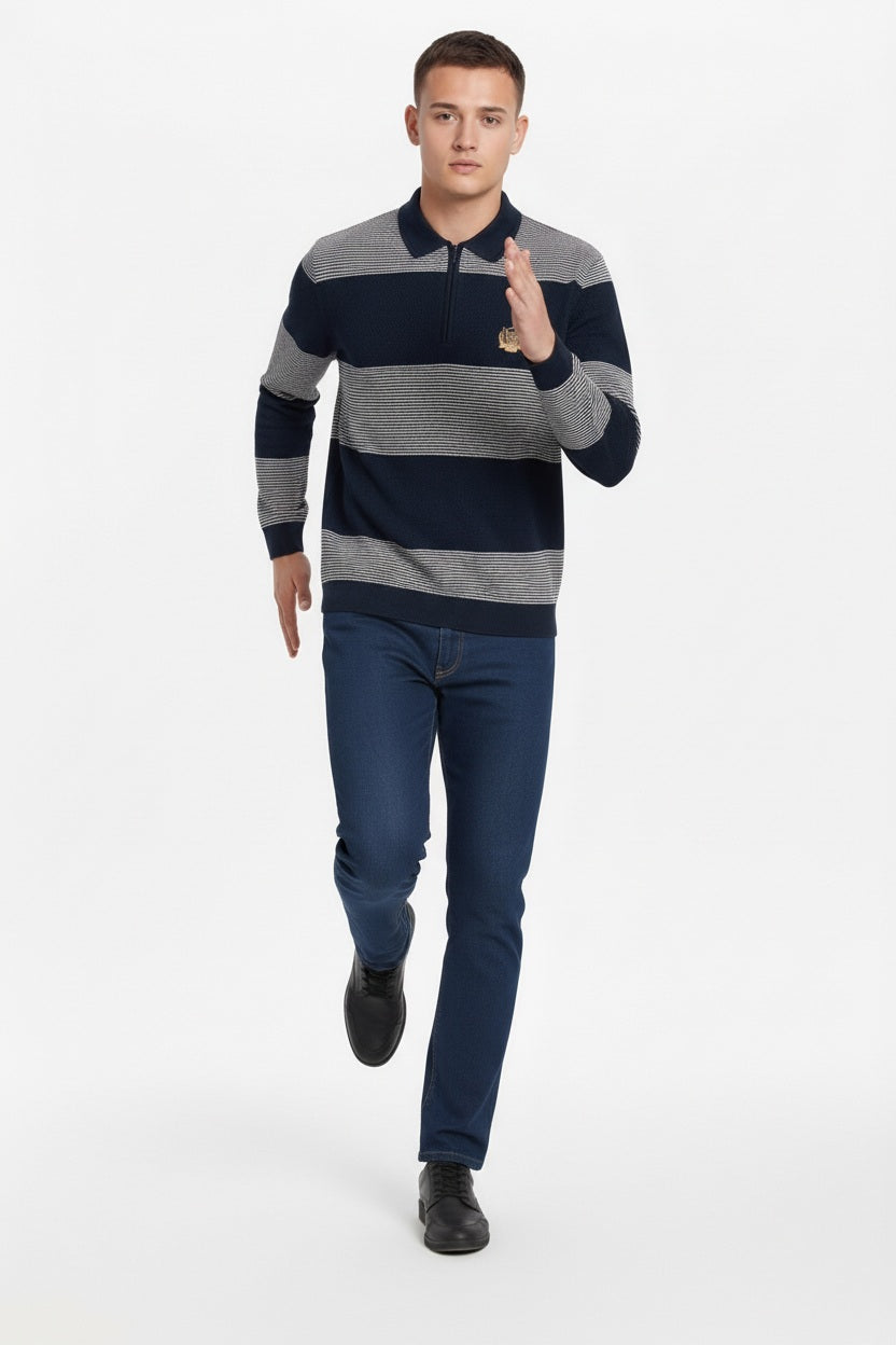 Men Striped Polo Collar T-shirt