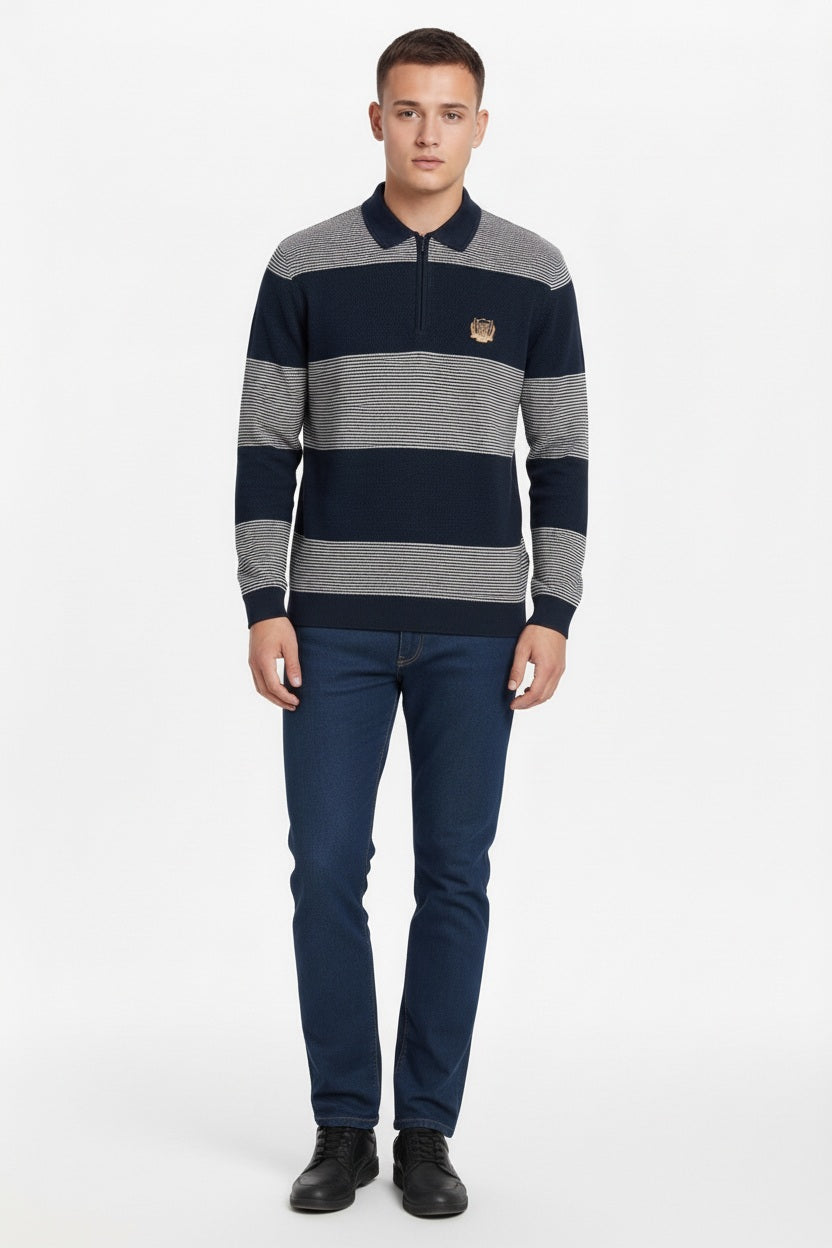 Men Striped Polo Collar T-shirt