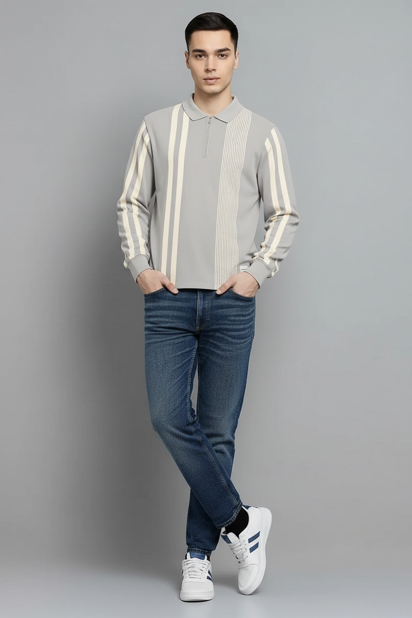 Men Striped Polo Collar T-shirt
