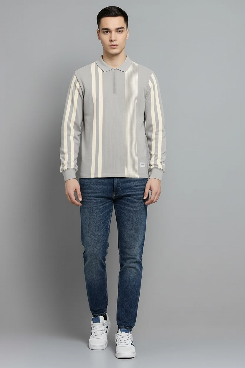 Men Striped Polo Collar T-shirt