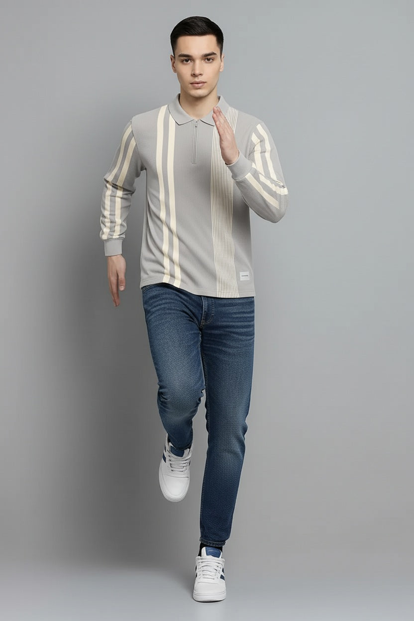 Men Striped Polo Collar T-shirt