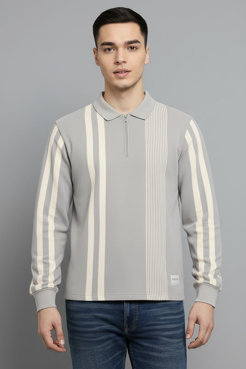 Men Striped Polo Collar T-shirt