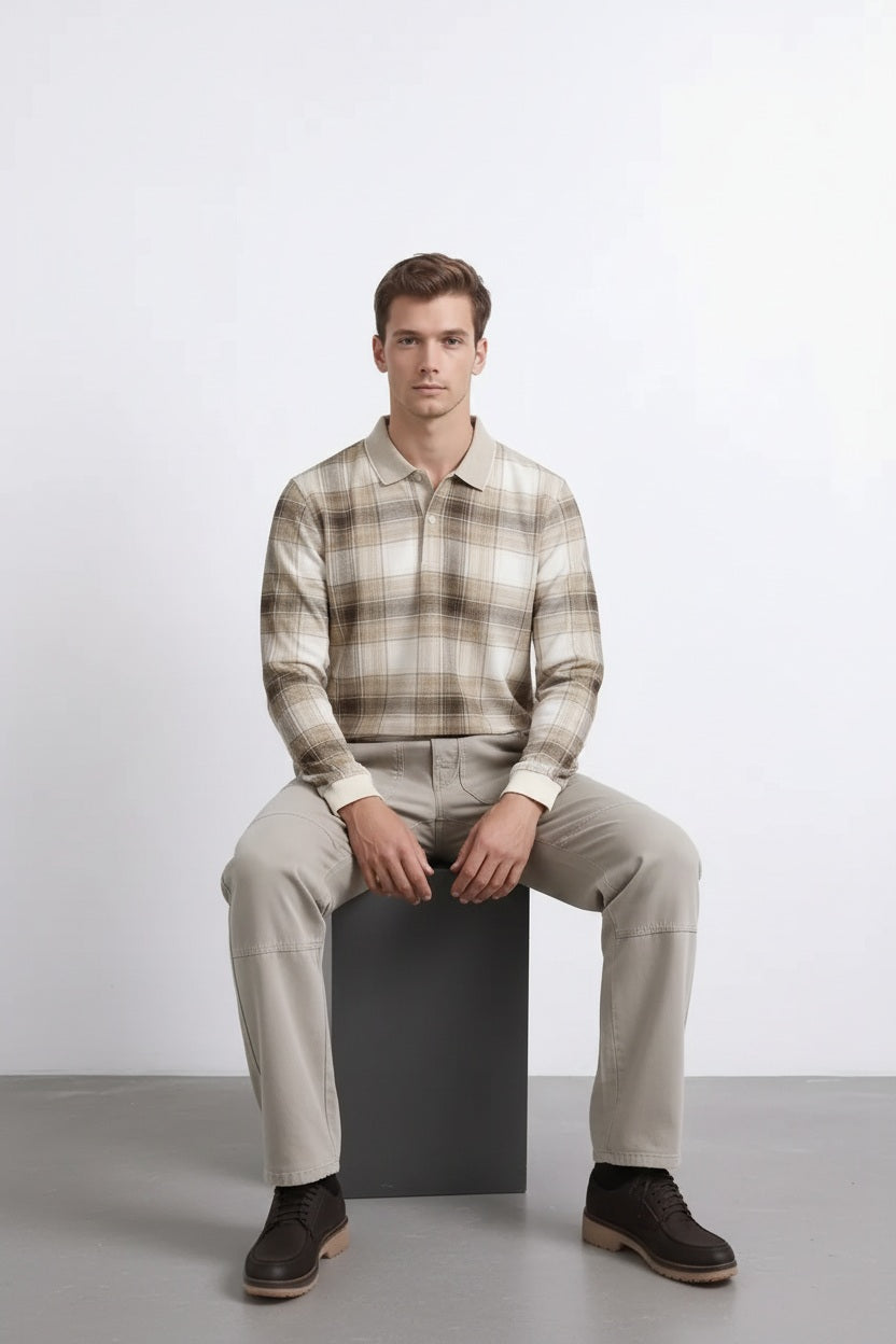 Men Checked Polo Collar T-shirt