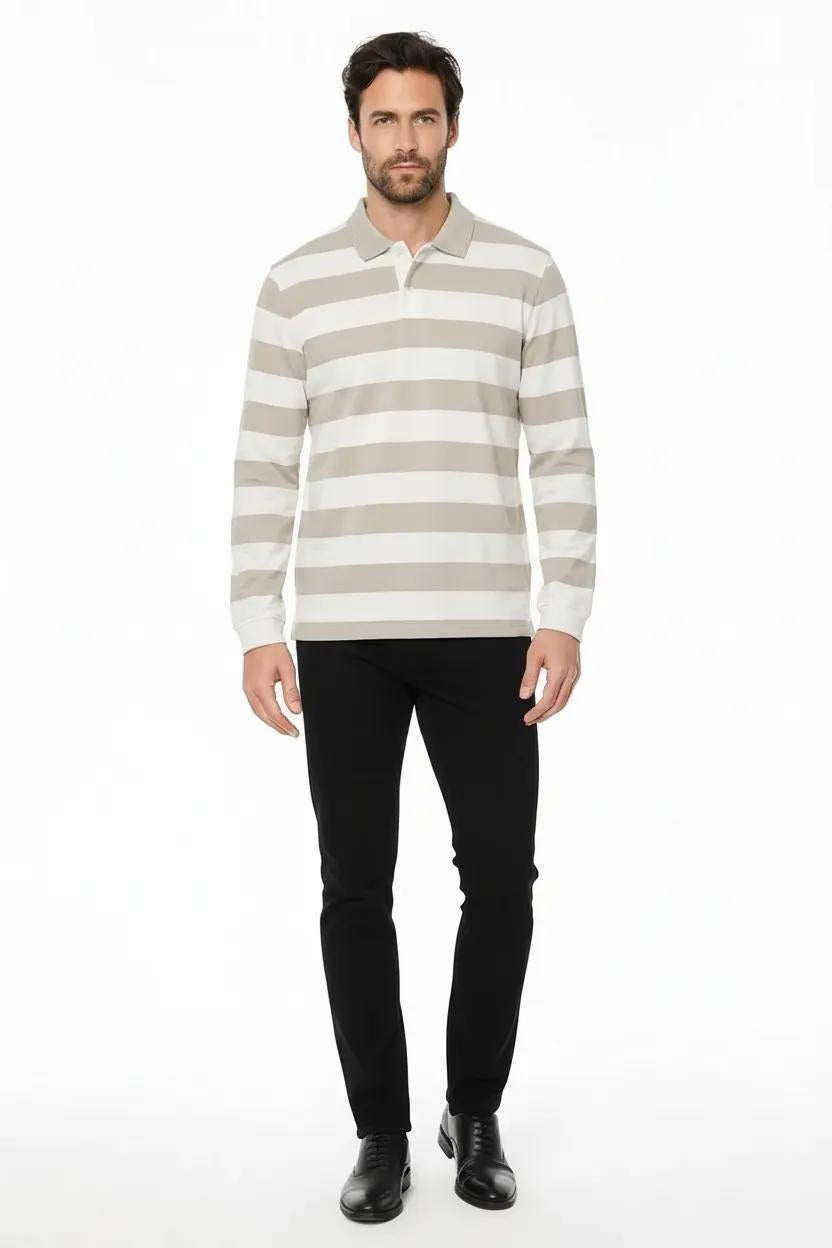 Men Striped Polo Collar T-shirt