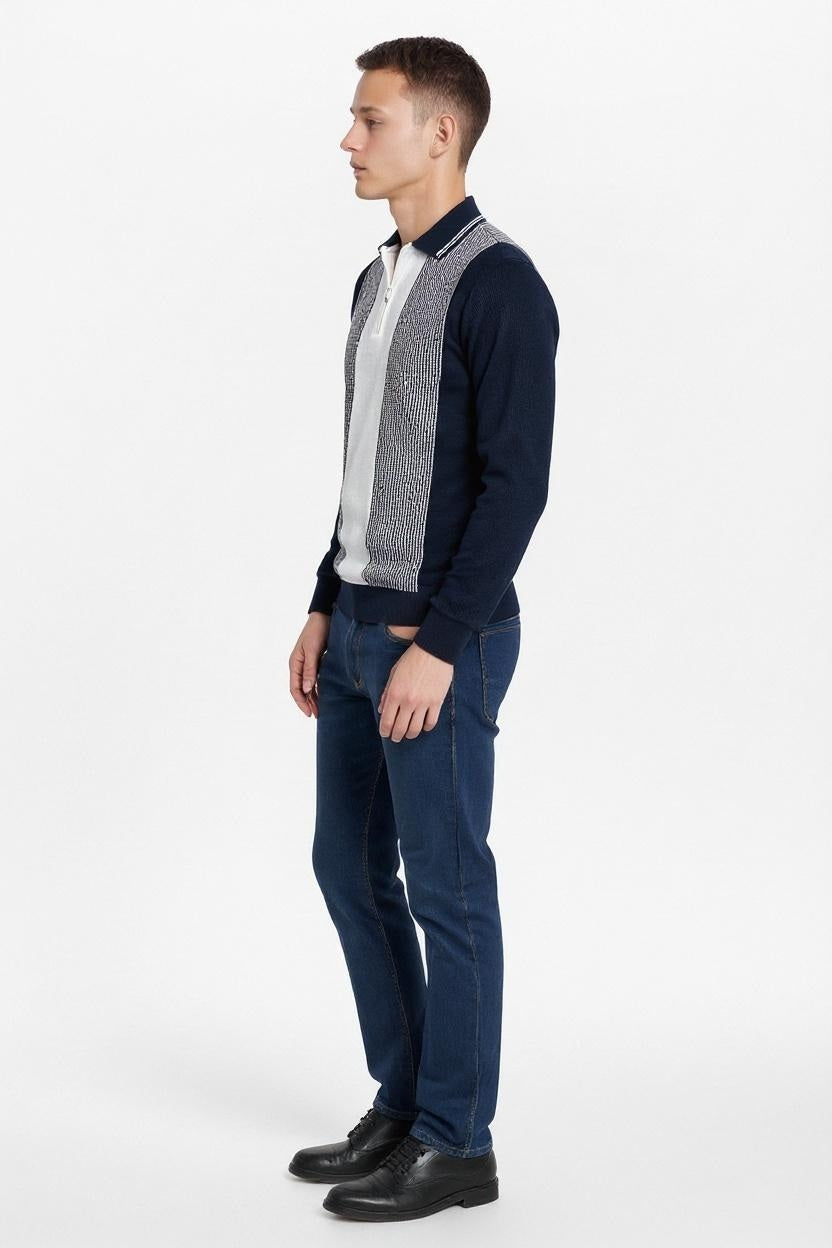 Men Striped Polo Collar T-shirt