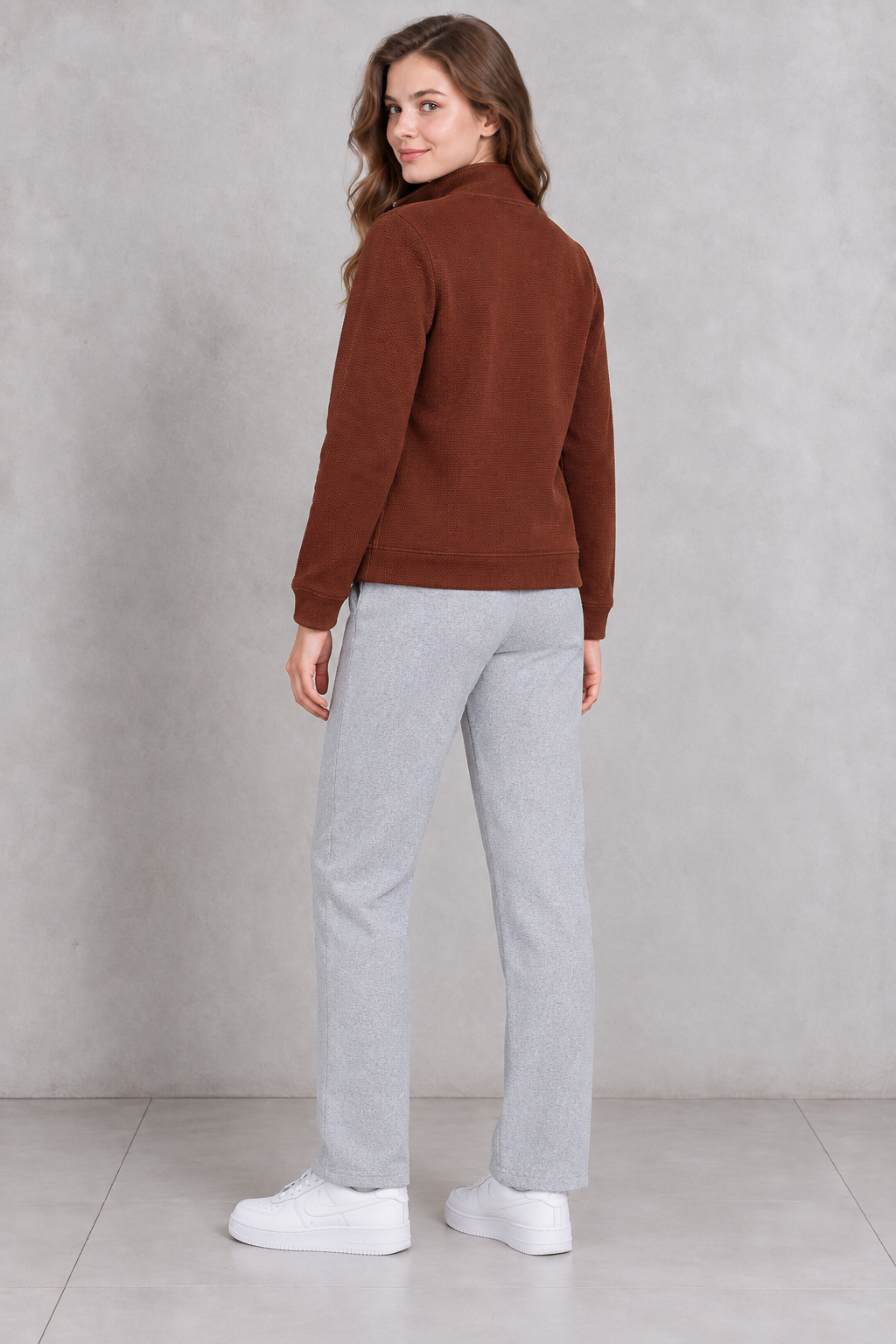 Women’s Grey Melange German Velvet Regular Fit Lower – Soft Winter Casual Pants