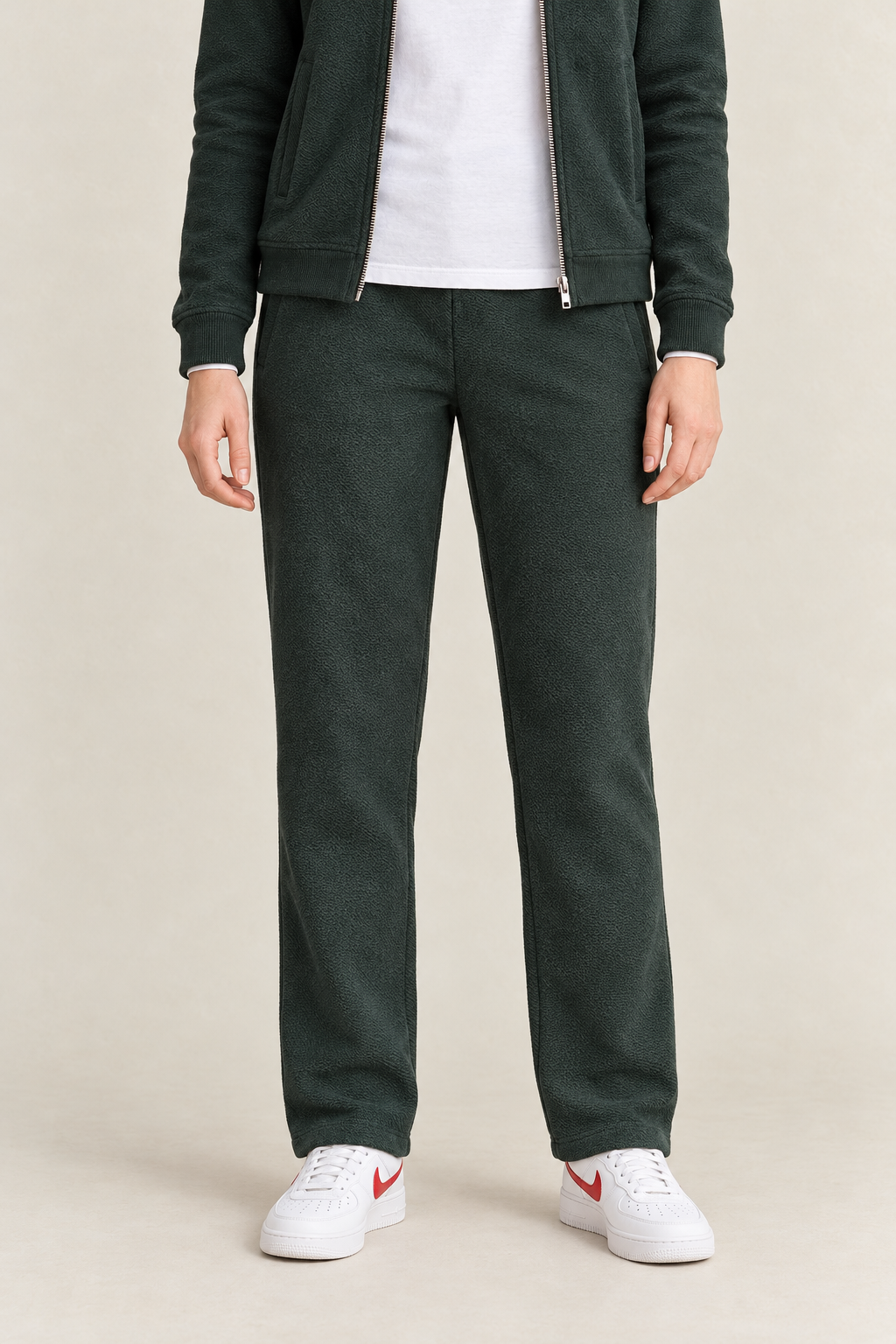 Women’s Bottle Green Knitted Straight-Leg Track Pants – Tracksuit Set Lower