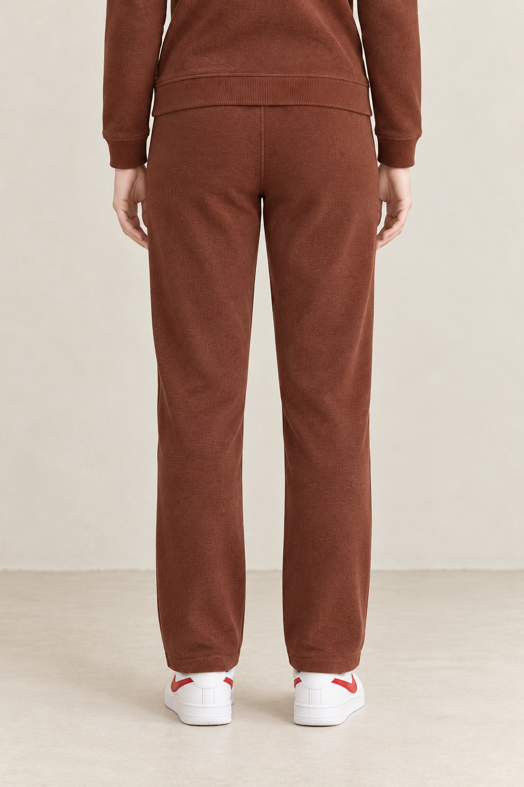 Women’s Deep Rust Knitted Straight-Leg Track Pants – Tracksuit Set Lower