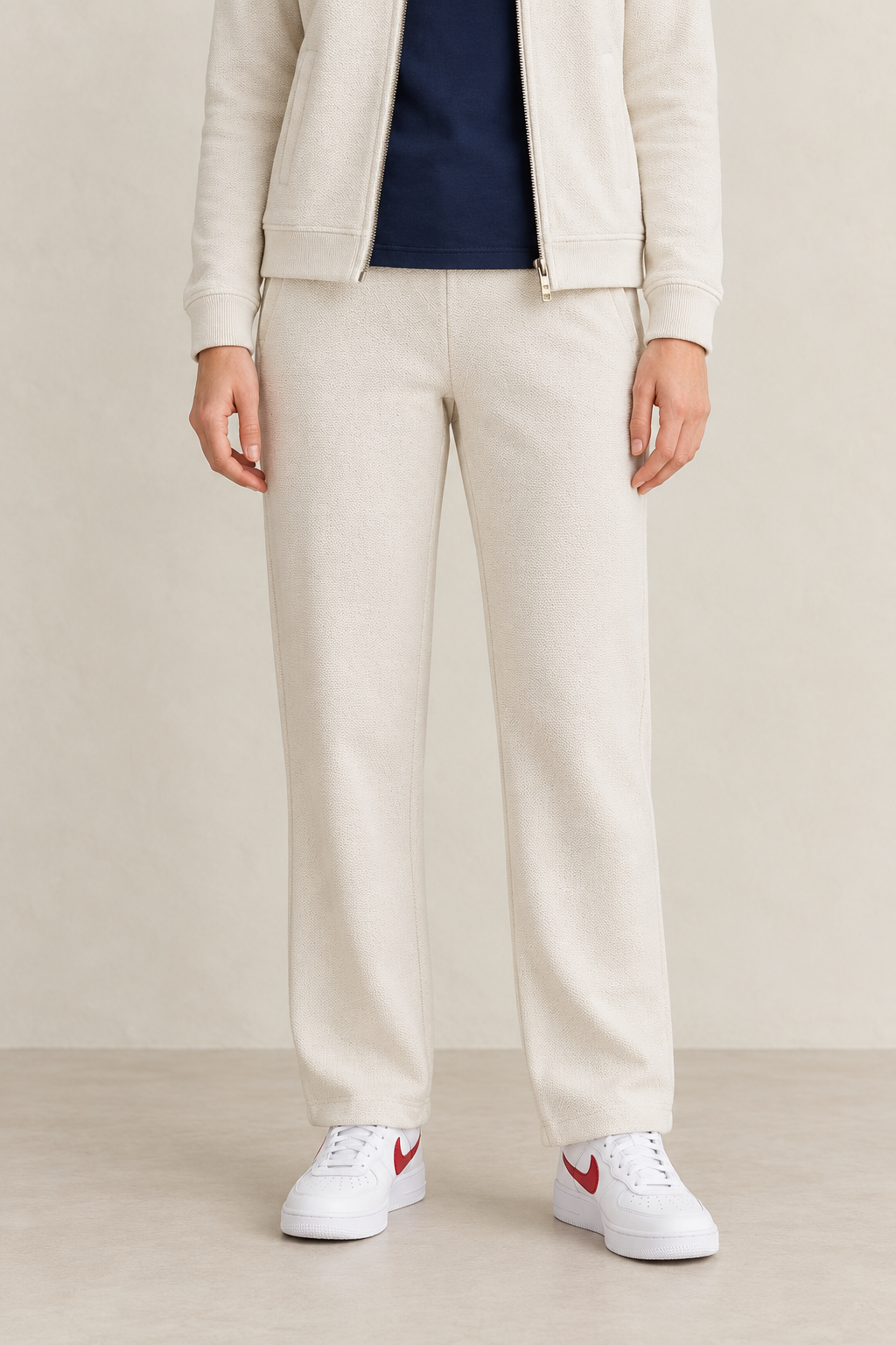 Women’s Vanilla Knitted Straight-Leg Track Pants with Side Pockets – Tracksuit Set Lower