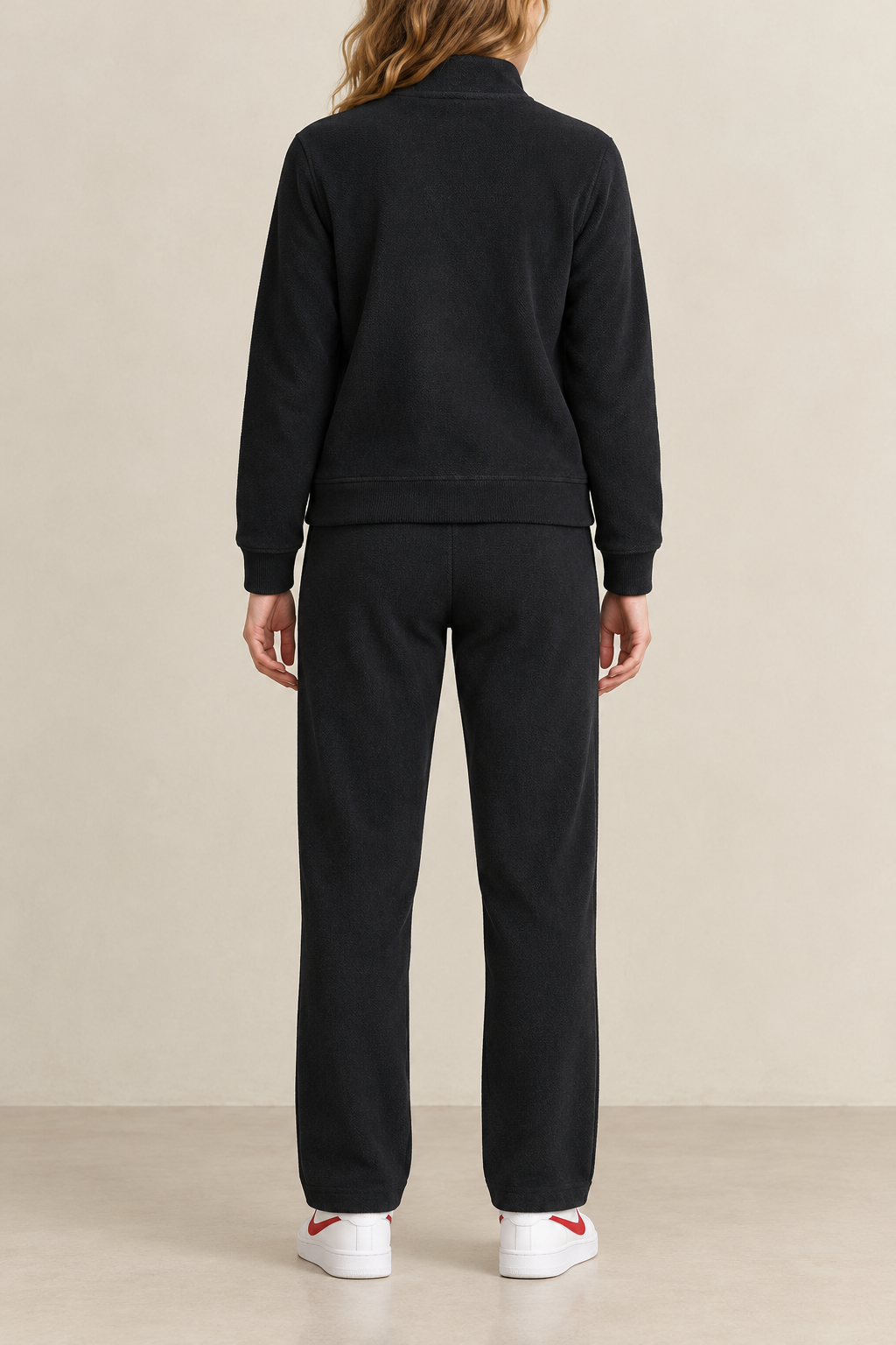 Women’s Black Knitted Straight-Leg Track Pants – Tracksuit Set Lower