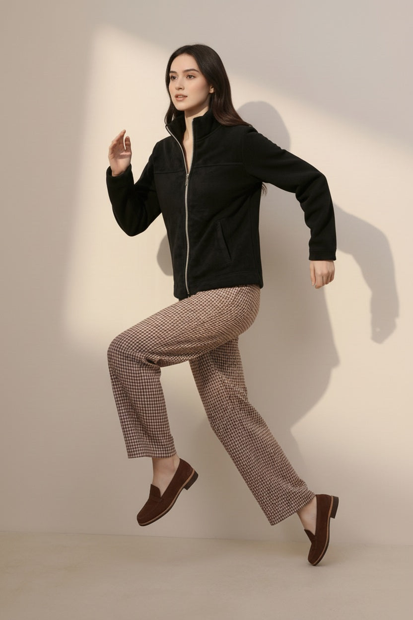 Women Solid Mandarin Neck Sweatshirt