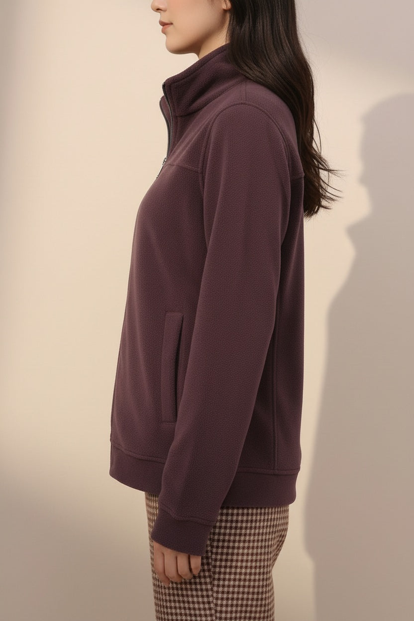 Women Solid Mandarin Neck Sweatshirt