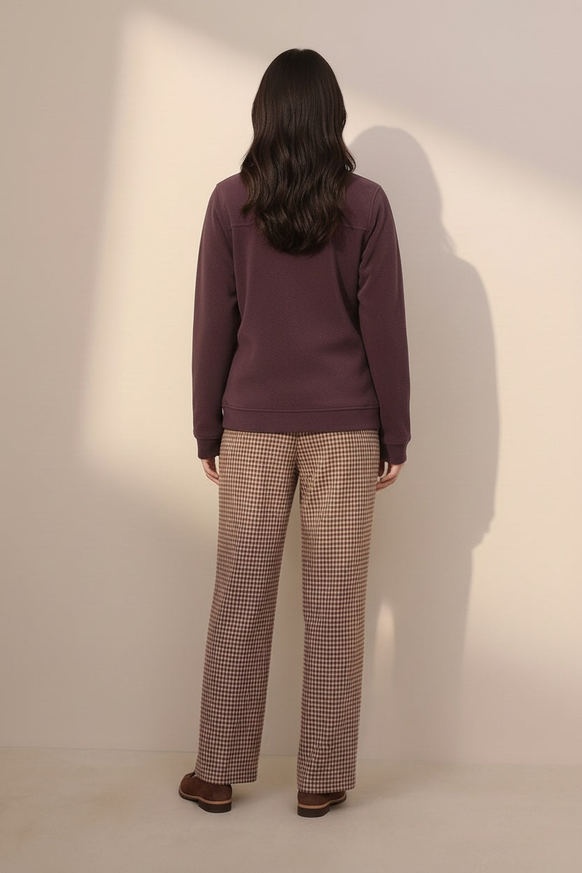 Women Solid Mandarin Neck Sweatshirt