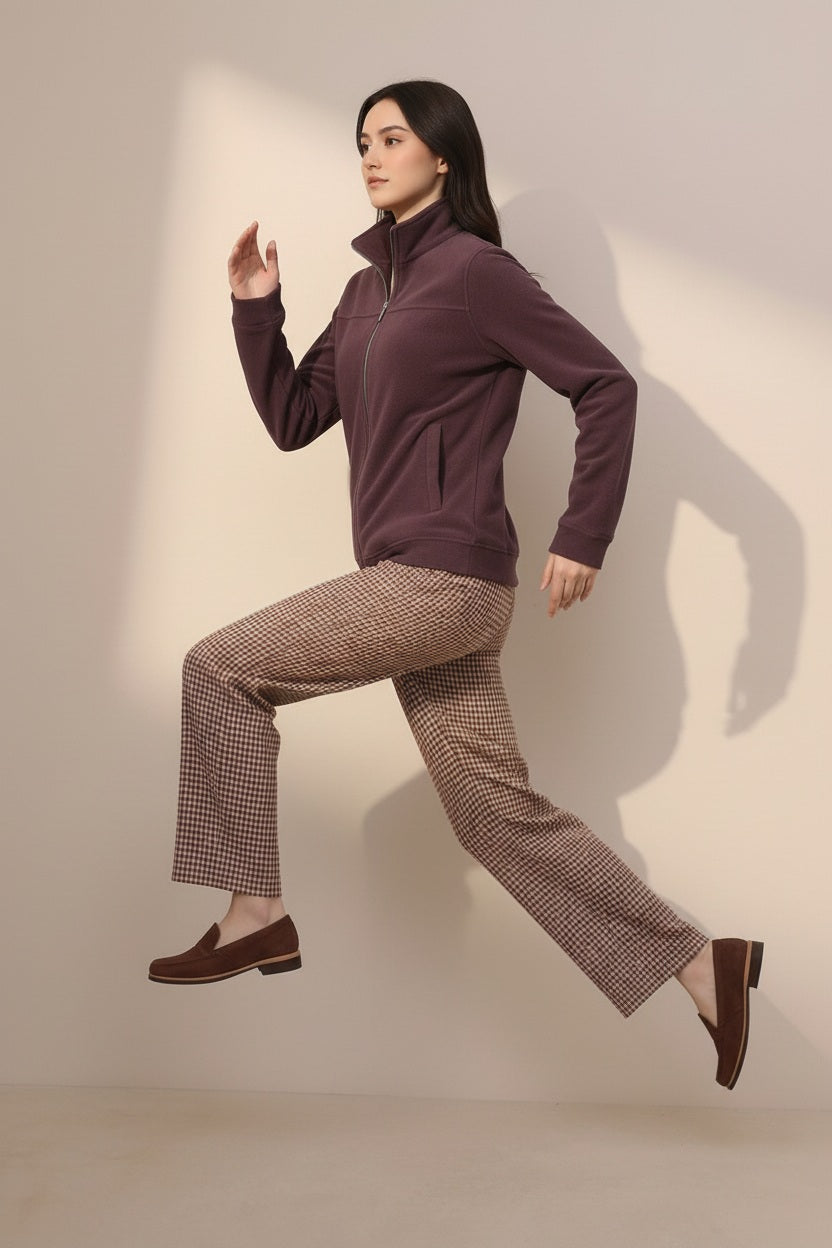 Women Solid Mandarin Neck Sweatshirt