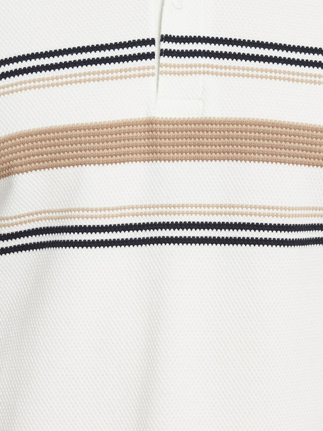 HORIZONTAL STRIPE POLO NECK POPCORN KNIT T-SHIRT