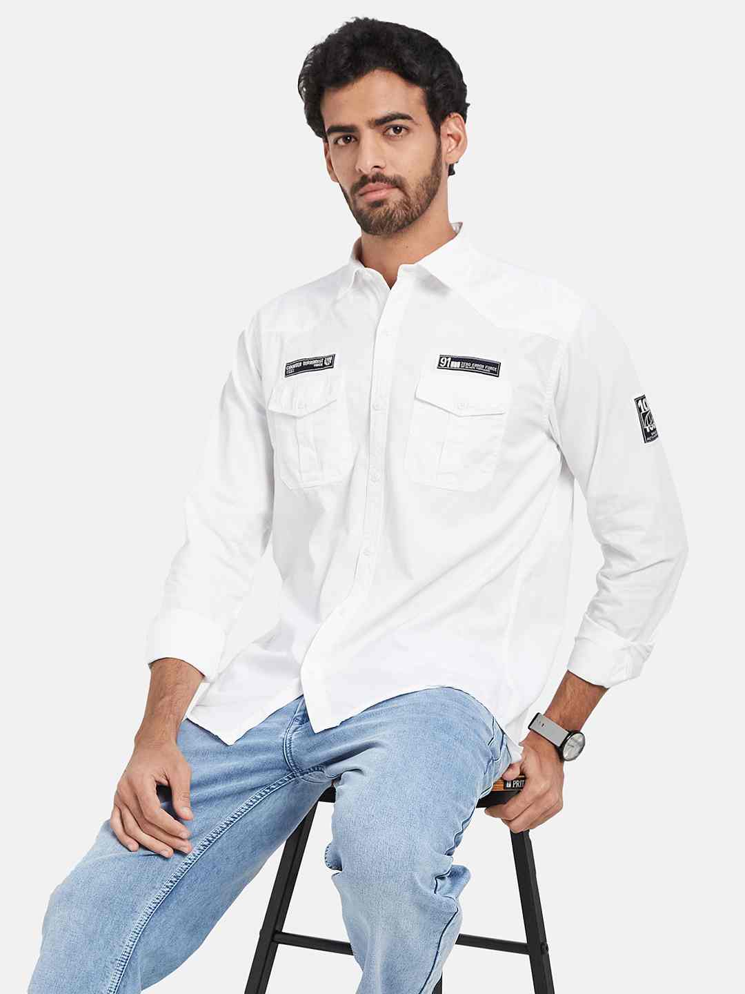 Mettle Spread Collar Cotton Casual Shirt
