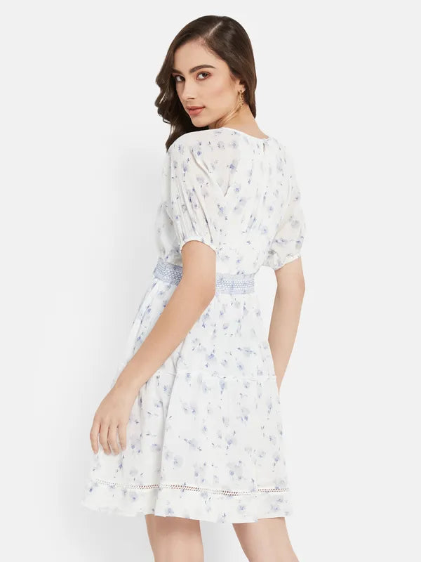 Floral Print Smocking Dress