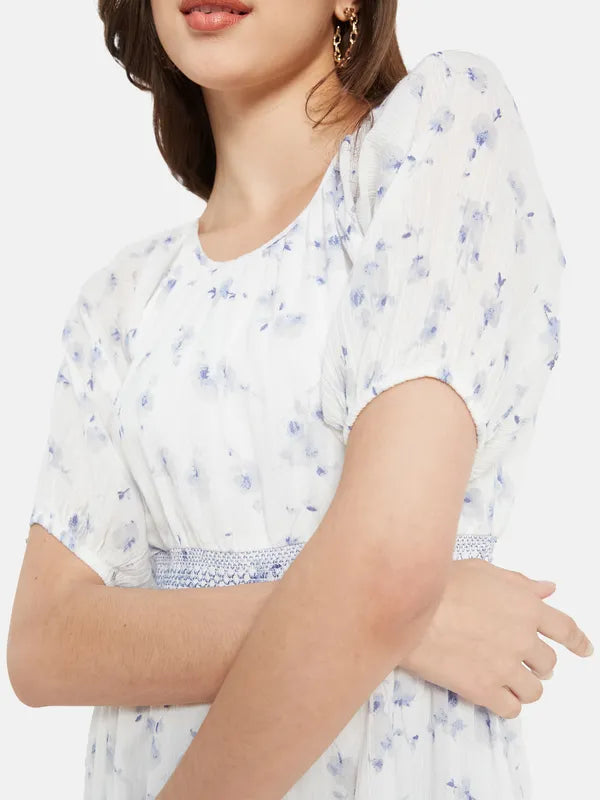 Floral Print Smocking Dress