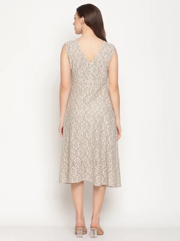 Mettle Women Beige Floral Printed Midi Dress