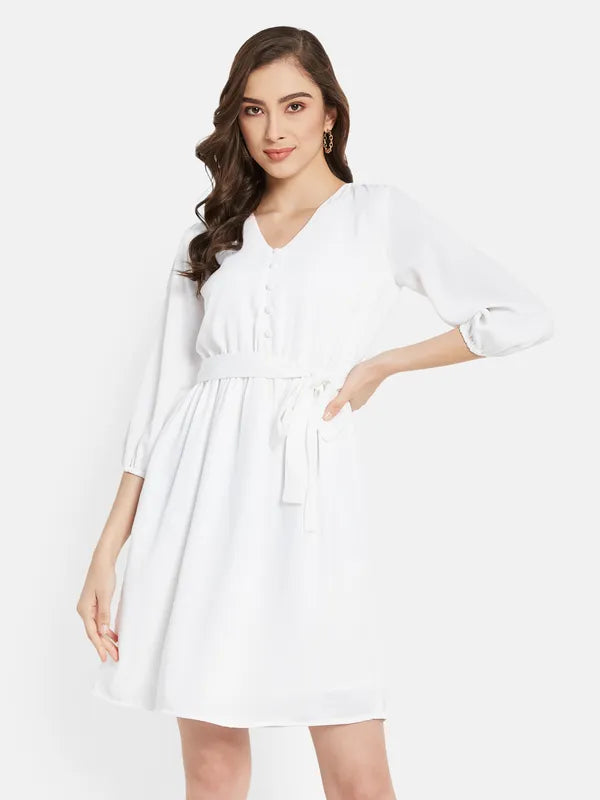 Knee Length Dress With  Belt