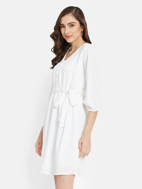 Knee Length Dress With  Belt