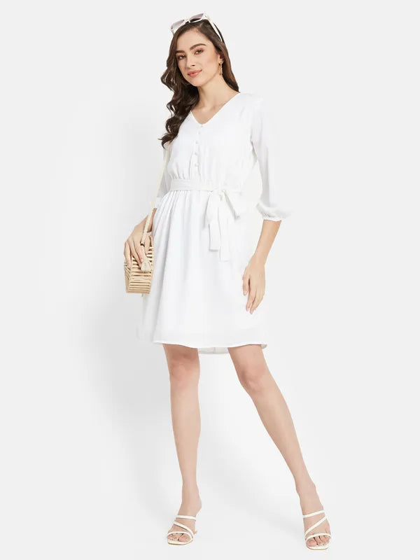 Knee Length Dress With  Belt